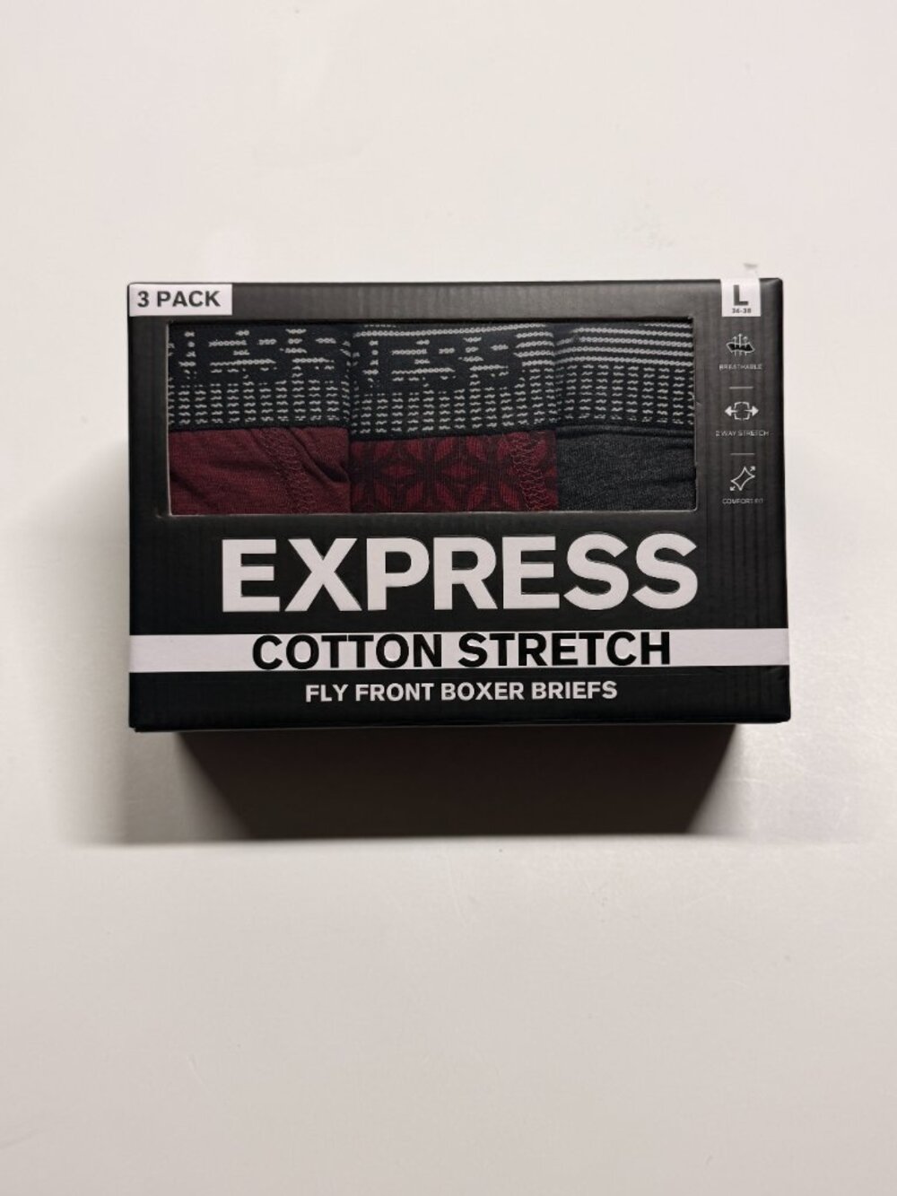 NWT Express Cotton Stretch Boxer Briefs - Large- Multi color  - 3 Pack